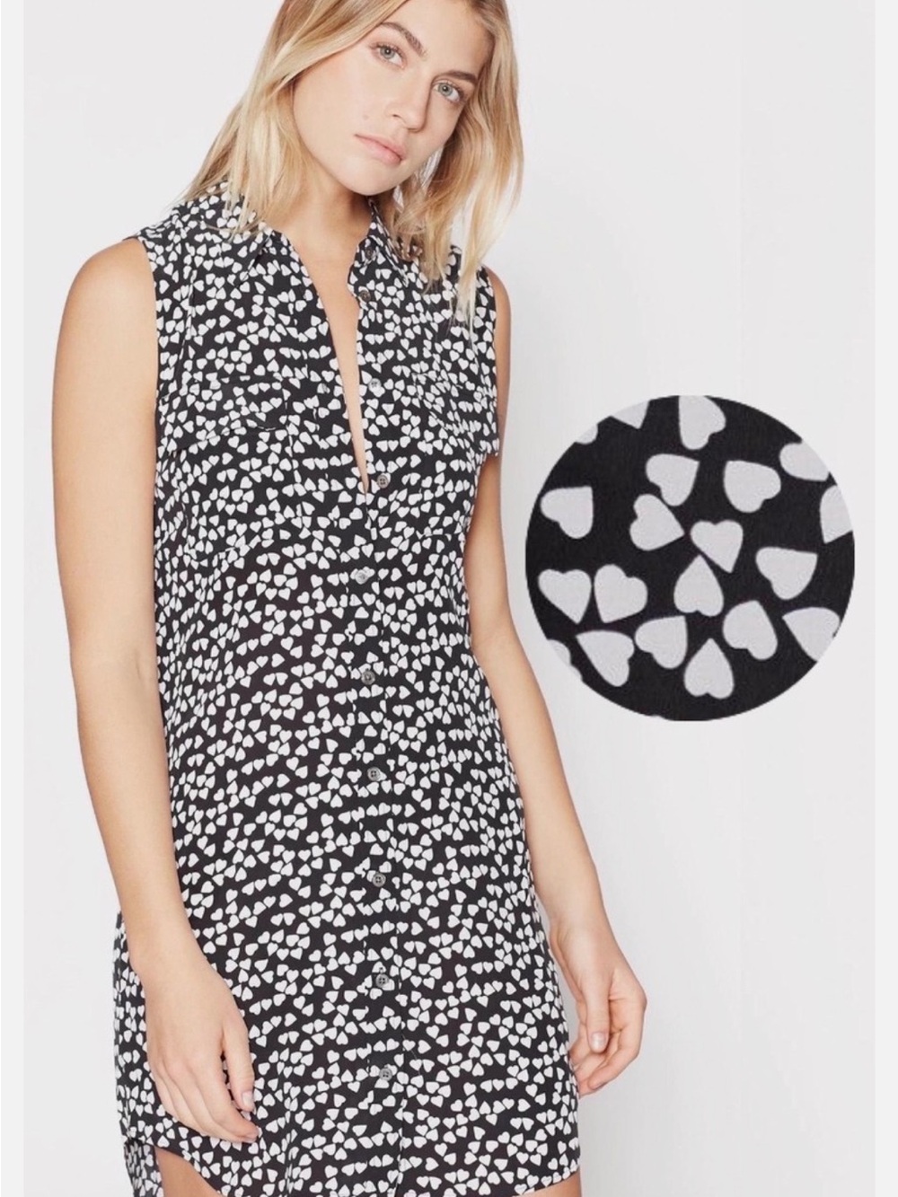 Equipment 100% silk Black and White Heart Print shirt dress